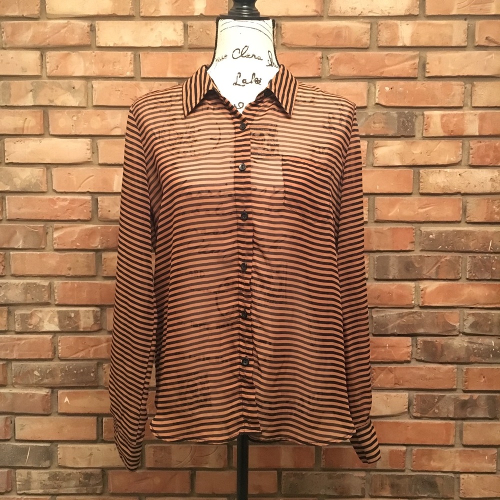 Sheer brown and black striped shirt